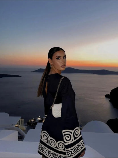 Dam Långklänning Grekisk Inspirerad Långärmad Mjuk Tyg 2