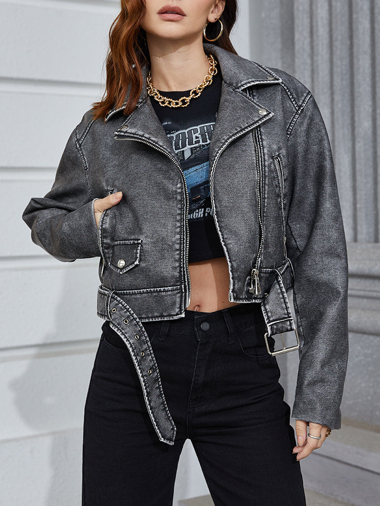 Kortjacka för Dam i Svart Syntetiskt Läder – Modern Design, Lätt Att Styla, Flera Storlekar Disponibla 3