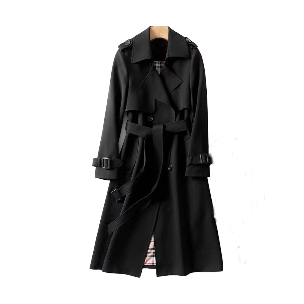 Lång Trenchcoat Dam Dubbla Radknappar Polyester 8