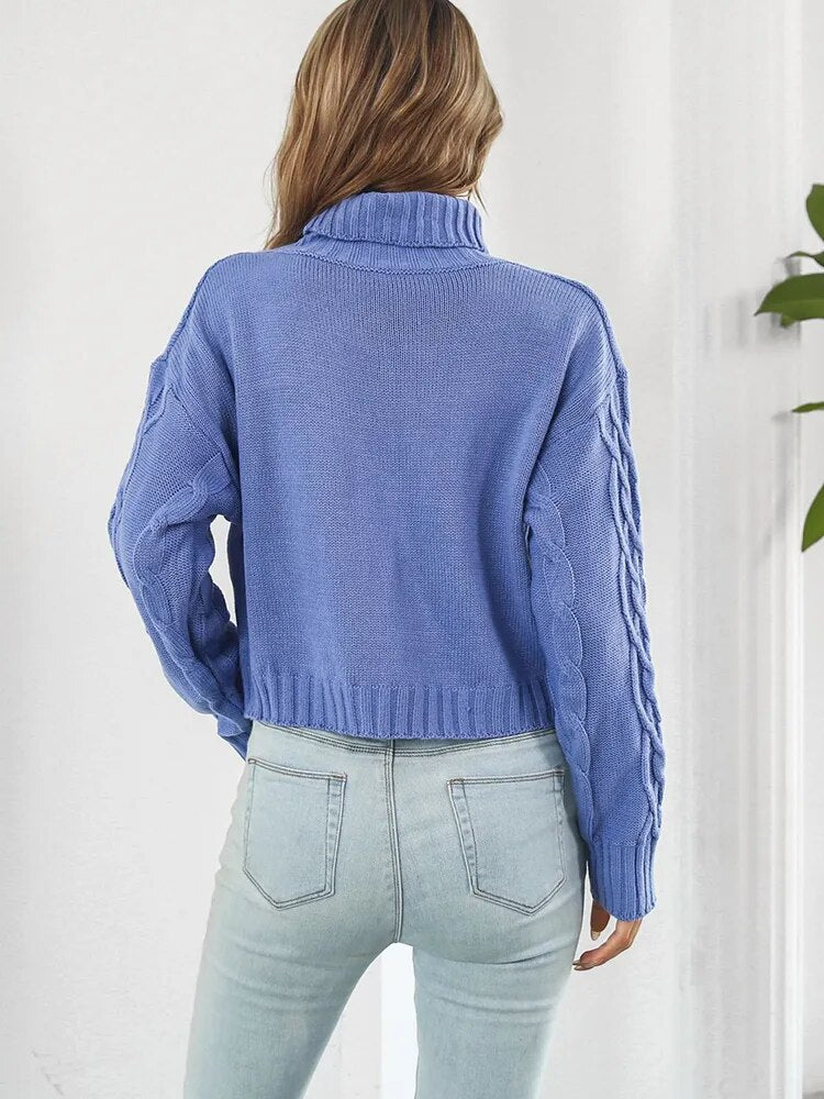 Stickad Dam Tröja Turtleneck Mjuk Akryl-5