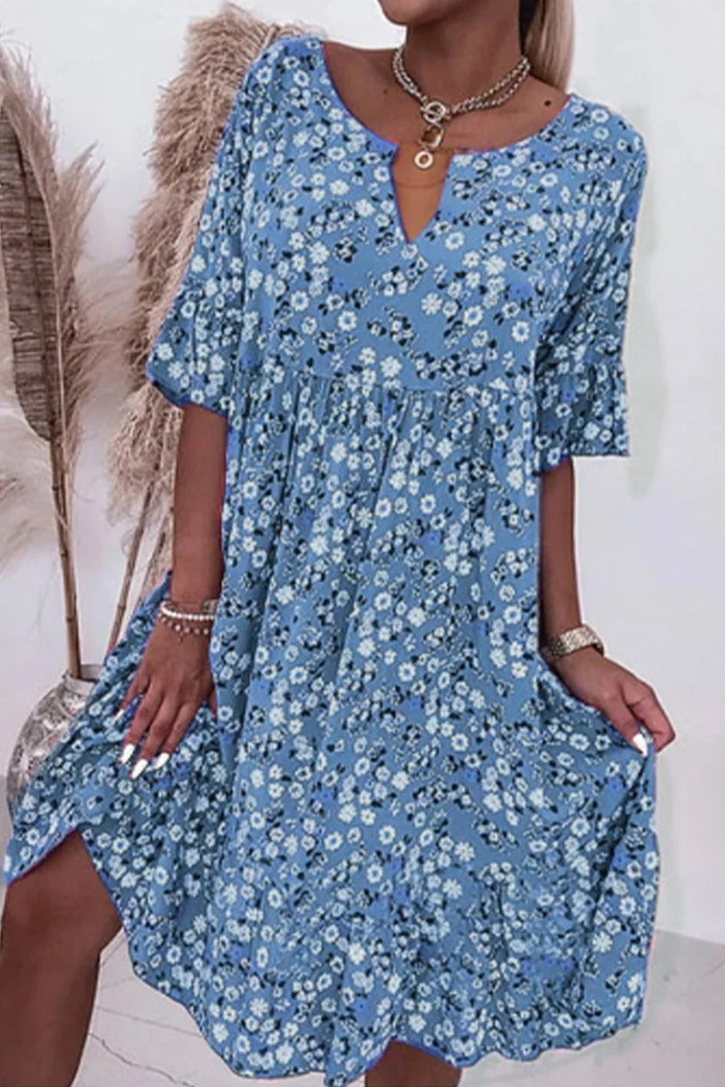 Dam Sommarklänning Blommönster Lätt Material - Perfekt Klänning för Midsommar och Bröllopsgäst-3