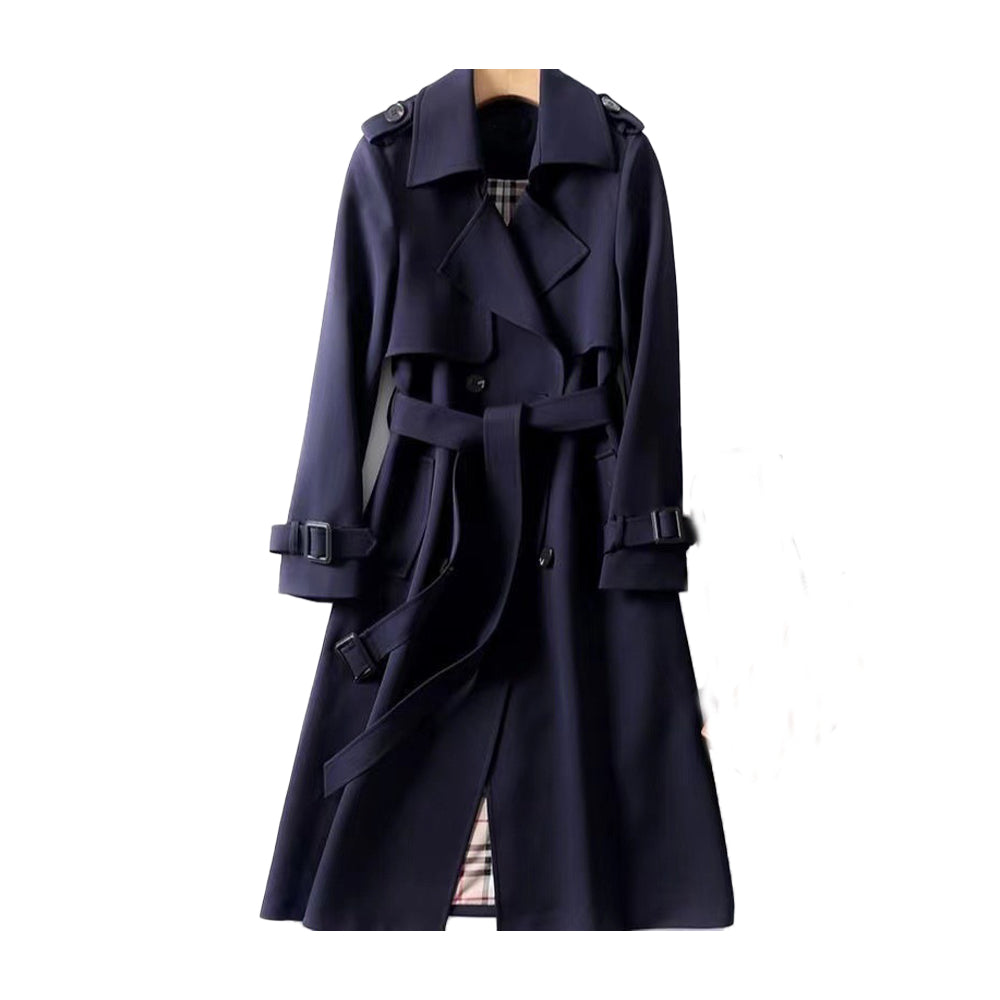 Lång Trenchcoat Dam Dubbla Radknappar Polyester 4