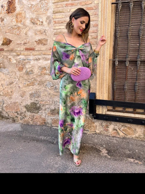 Dam Maxiklänning Öppen Rygg Polyester Halo-Färgad-1