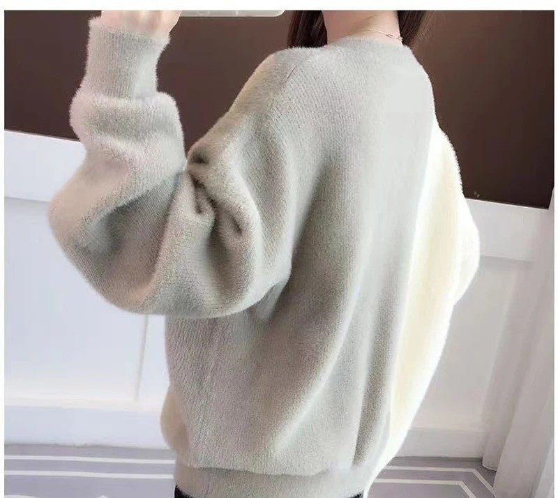 Dam Stickad Tröja Cirkulär Halsringning Mjuk med Kontrastdetaljer-2