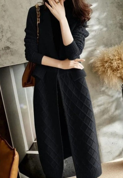 Dam Lång Kofta Cardigan i Ull 100% för Höst och Vinter-4