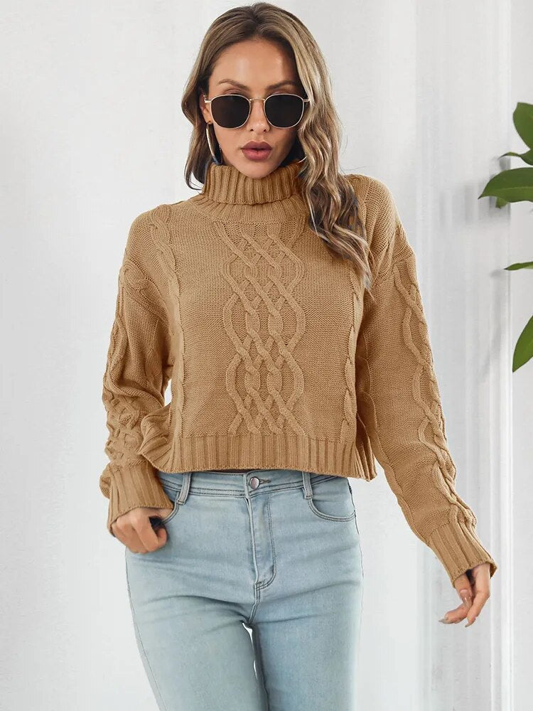 Stickad Dam Tröja Turtleneck Mjuk Akryl-2