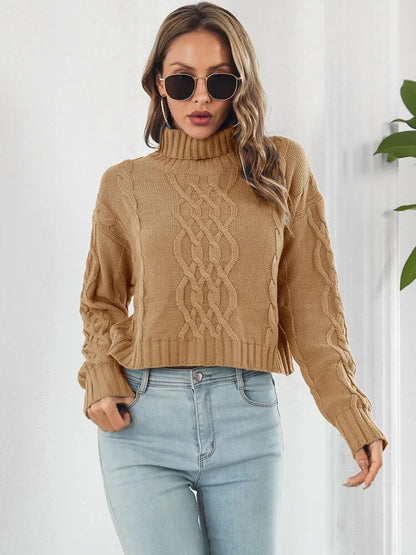 Stickad Dam Tröja Turtleneck Mjuk Akryl-2