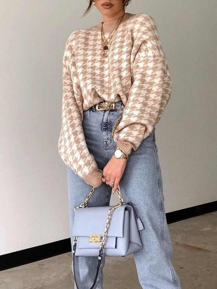 Dam Tröja Rutiga Avslappnad Lätt Material-3