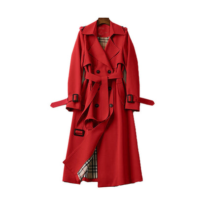 Lång Trenchcoat Dam Dubbla Radknappar Polyester 13