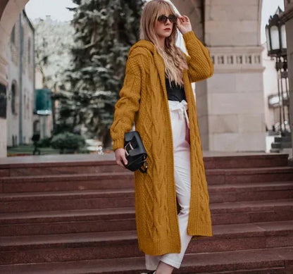 Variant image for Lång Kofta Dam Stickad med Huva för Bekväm och Mångsidig Stil-13