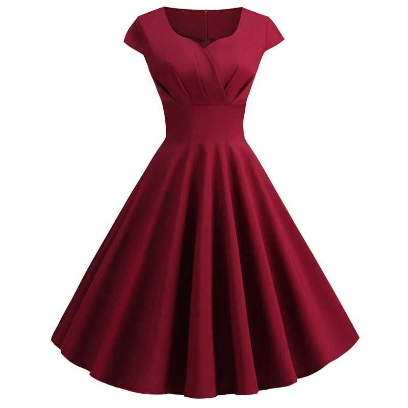 Dam Vintage Sommarklänning V-ringning Lätt Tyg med Ruffles-4