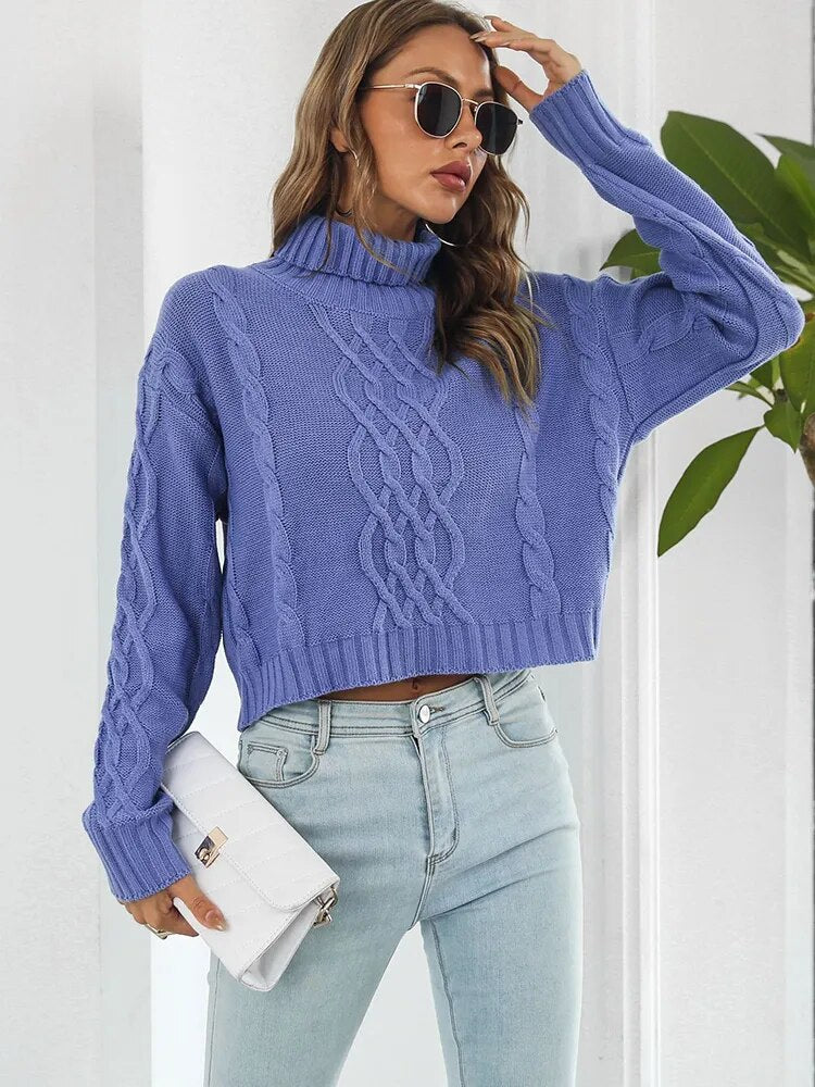 Stickad Dam Tröja Turtleneck Mjuk Akryl-3