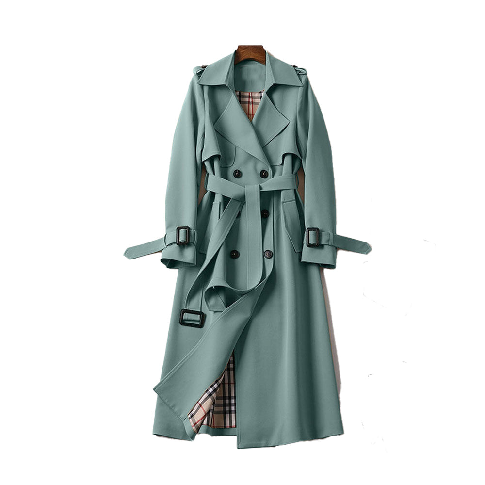 Lång Trenchcoat Dam Dubbla Radknappar Polyester 12