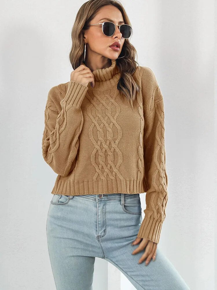 Stickad Dam Tröja Turtleneck Mjuk Akryl-4