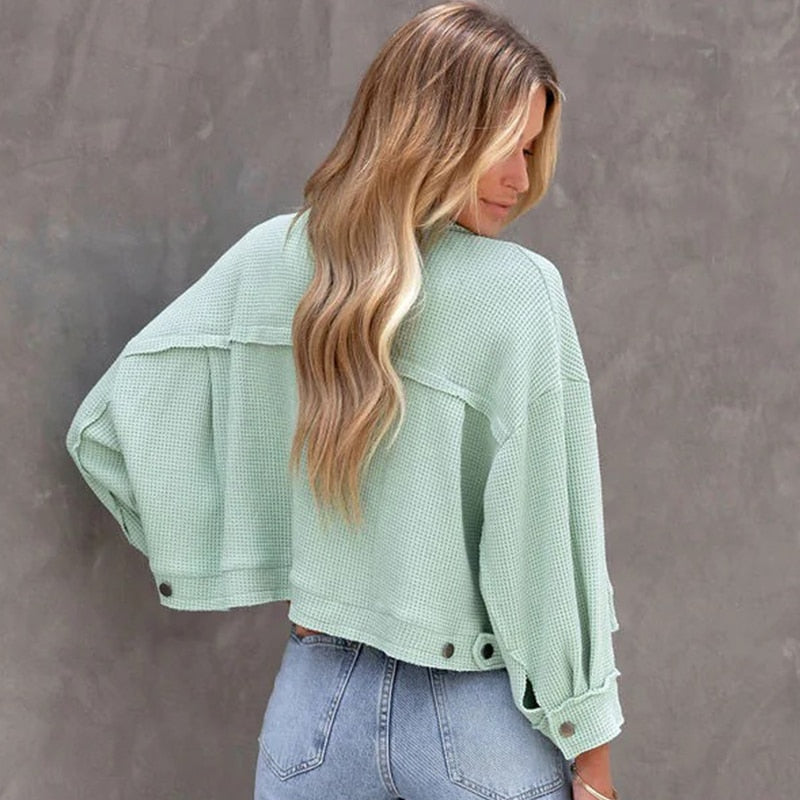 Damjacka Kort Trendig Polyester Jacka för Dam-3