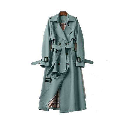 Lång Trenchcoat Dam Dubbla Radknappar Polyester 6