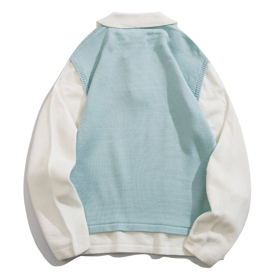 Herr Tröja Retro Lång Ärmar Akryl med Kontrasterande Polo-5