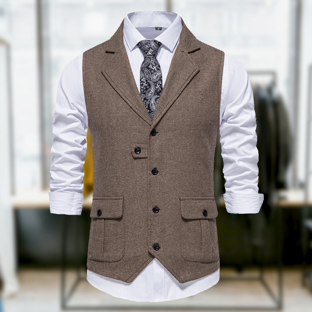Herr Väst Retro Stil med Fickor i Bomullsblandning-2