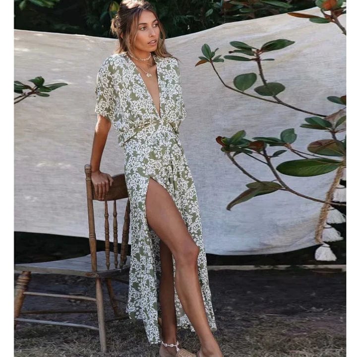 Dam Klänning V-ringning Boho Stil 100% Bomull Fladdrande Silhuett 3