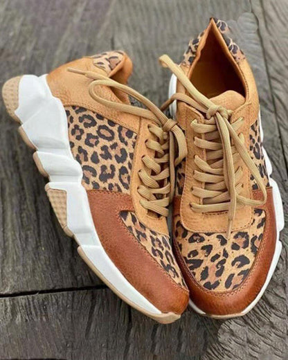 Dam Sneakers Leopardmönster Snörning Textil Syntet-2