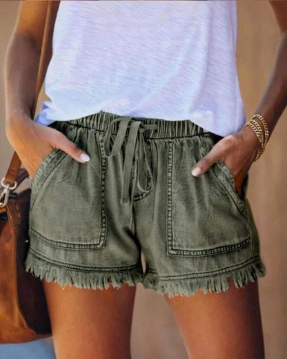 Dam Denimshorts Justerbar Midja Slitstark-6