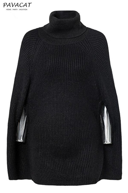 Dam Turtleneck Tröja Batwing Ärmar Akryl-6