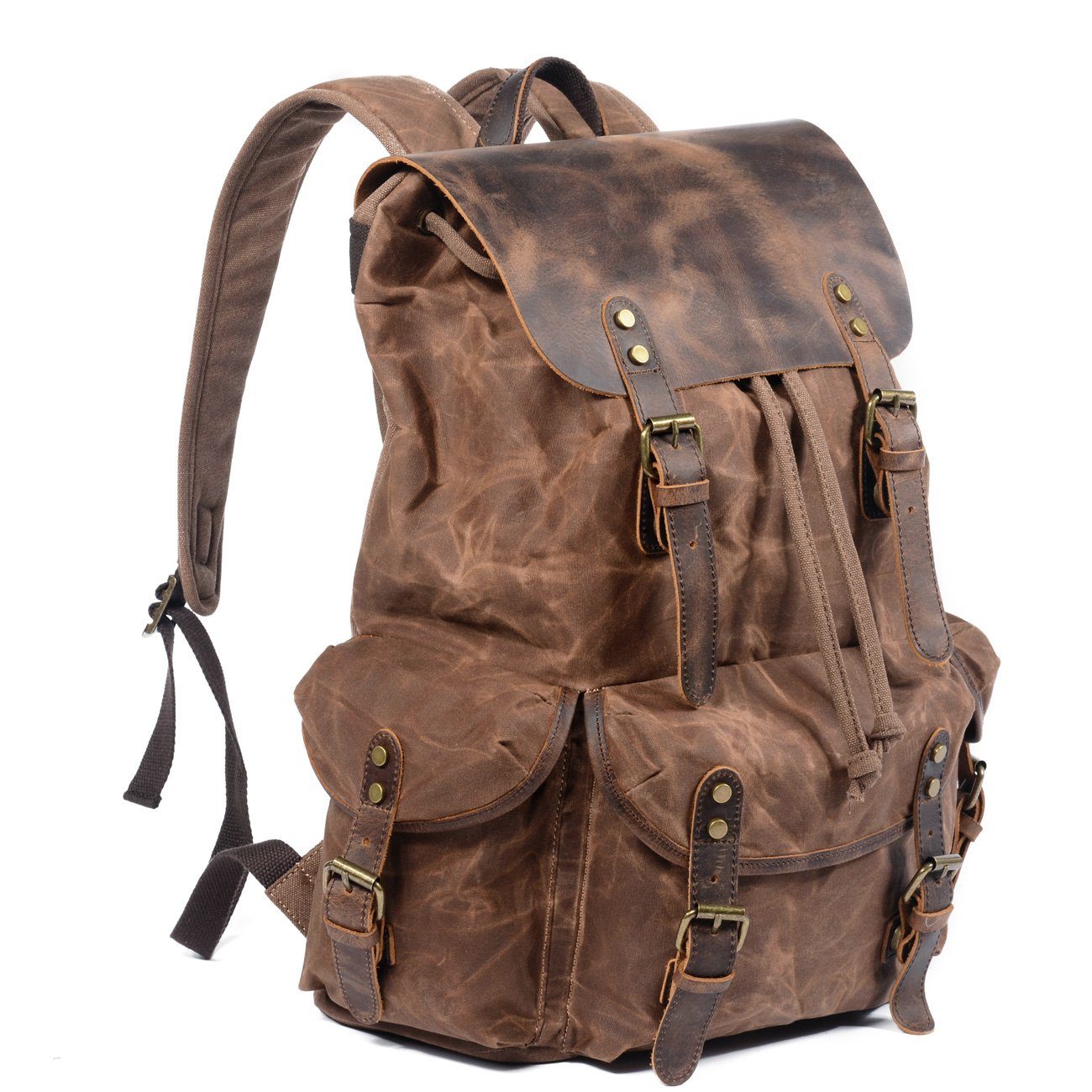 Unisex Ryggsäck Vintage Vaxat Canvas och Läder-2