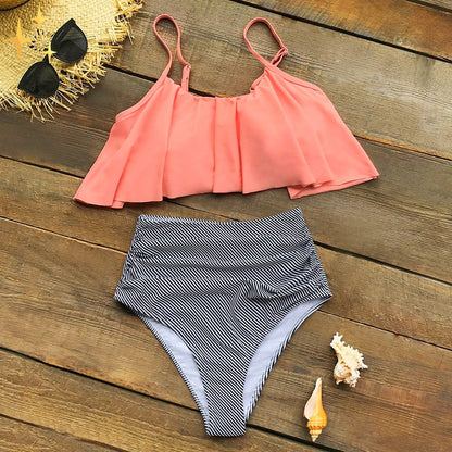 Dam Tankini Set Rüschentop Snabbtorkande Tyg Högklippt Underdel-3