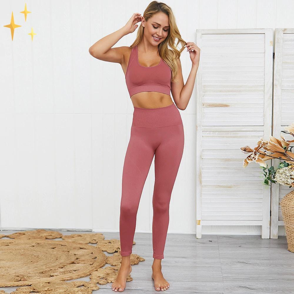 Tvådelad Dam Sportuppsättning med Sömlösa Leggings och Sportbh i Andningsbart Tyg – Elegant och Bekväm för Träning 11