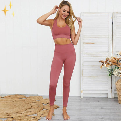 Tvådelad Dam Sportuppsättning med Sömlösa Leggings och Sportbh i Andningsbart Tyg – Elegant och Bekväm för Träning 11