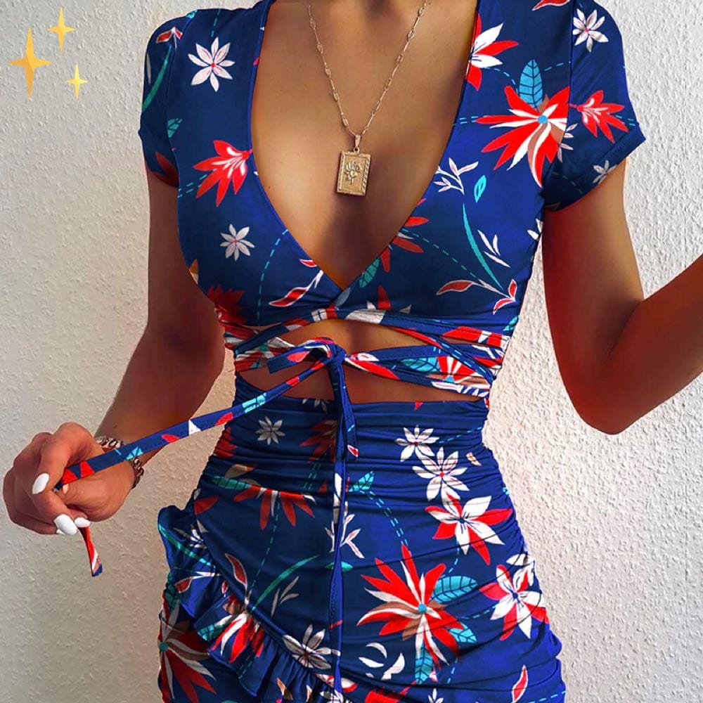 Variant image for Dam Klänning Mini Wrap V-ringning Ruffles Andningsbart Tyg-5