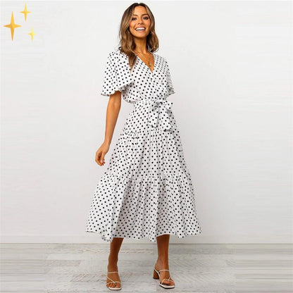 Damklänning Midi Wrap V-hals Fjärilsdesign Lätt Material-1