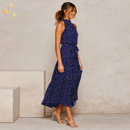 Variant image for Maxiklänning Dam Med Punkter Och Midjeband, Luftig Sommarstil i Andningsbart Tyg-5