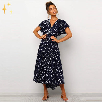 Damklänning Midi Wrap V-hals Fjärilsdesign Lätt Material-6