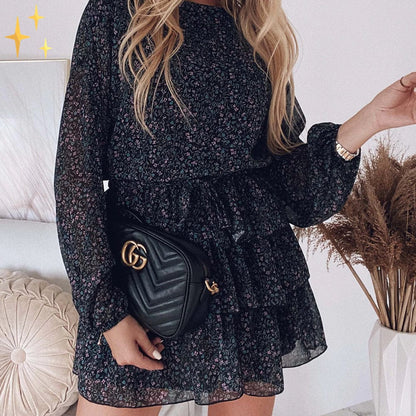 Variant image for Dam Klänning Mini Blommönster Långa Ärmar Högkvalitativt Tyg-4