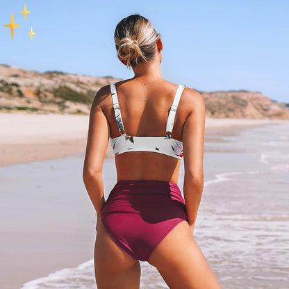 Hög Midja Bikini Set med V-Ringning och Ruffles för Dam – Elastisk och Bekväm Strandklädsel 2