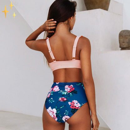 Hög Midja Bikini Set med V-Ringning och Ruffles för Dam – Elastisk och Bekväm Strandklädsel 4