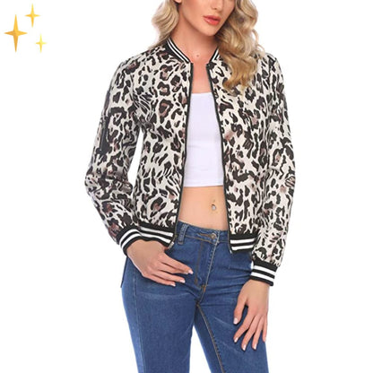 Damjacka Leopardmönster Lätt Material för Vår Jackor Dam-4