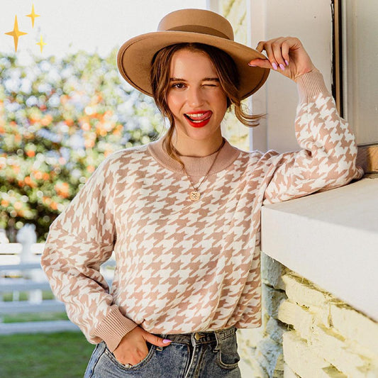 Dam Tröja Jersey Pied-de-Poule Modern Design Elegant Komfortabel-1