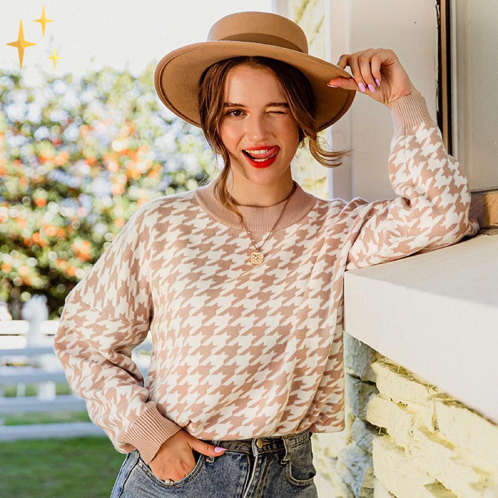 Variant image for Dam Tröja Jersey Pied-de-Poule Modern Design Elegant Komfortabel-1