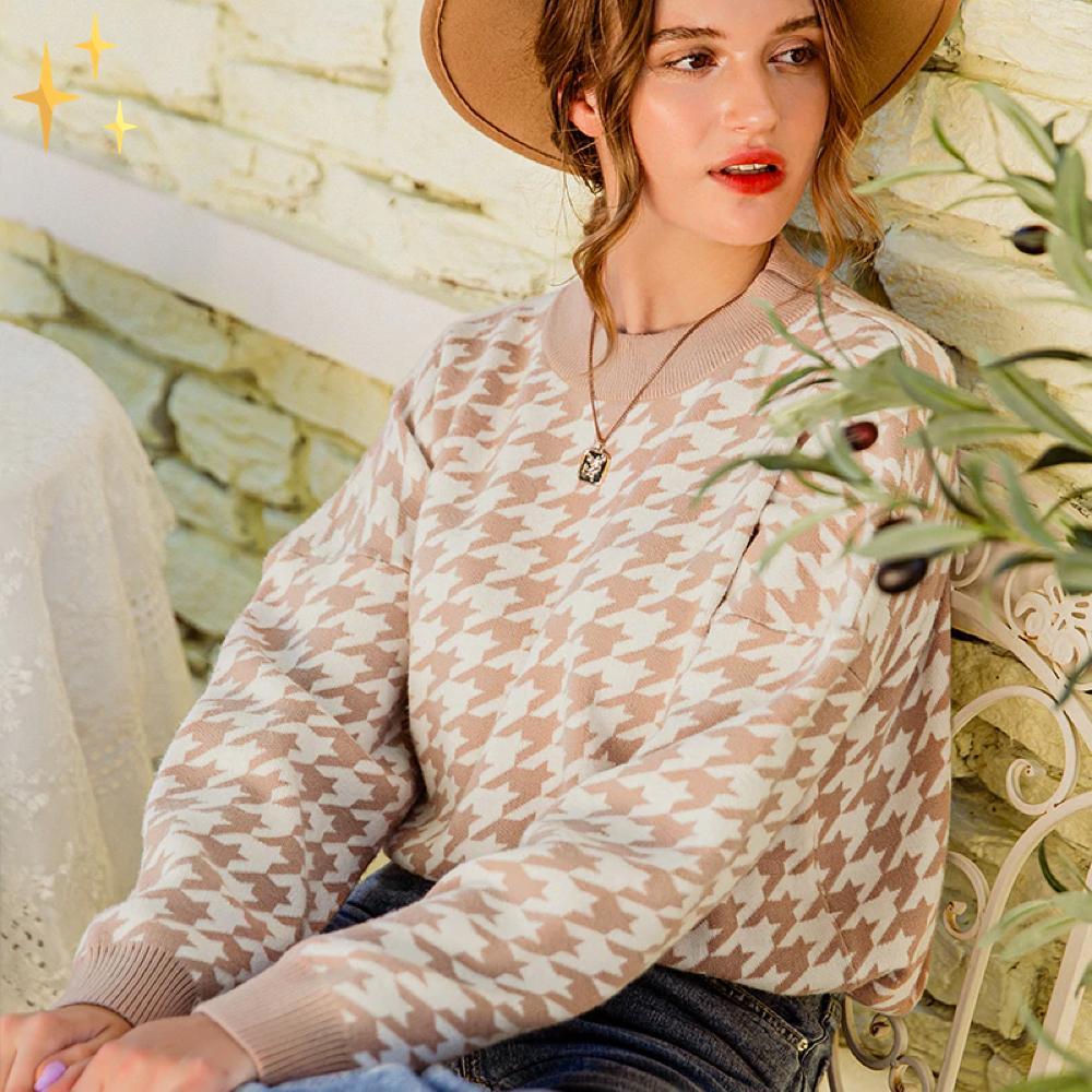 Dam Tröja Jersey Pied-de-Poule Modern Design Elegant Komfortabel-2