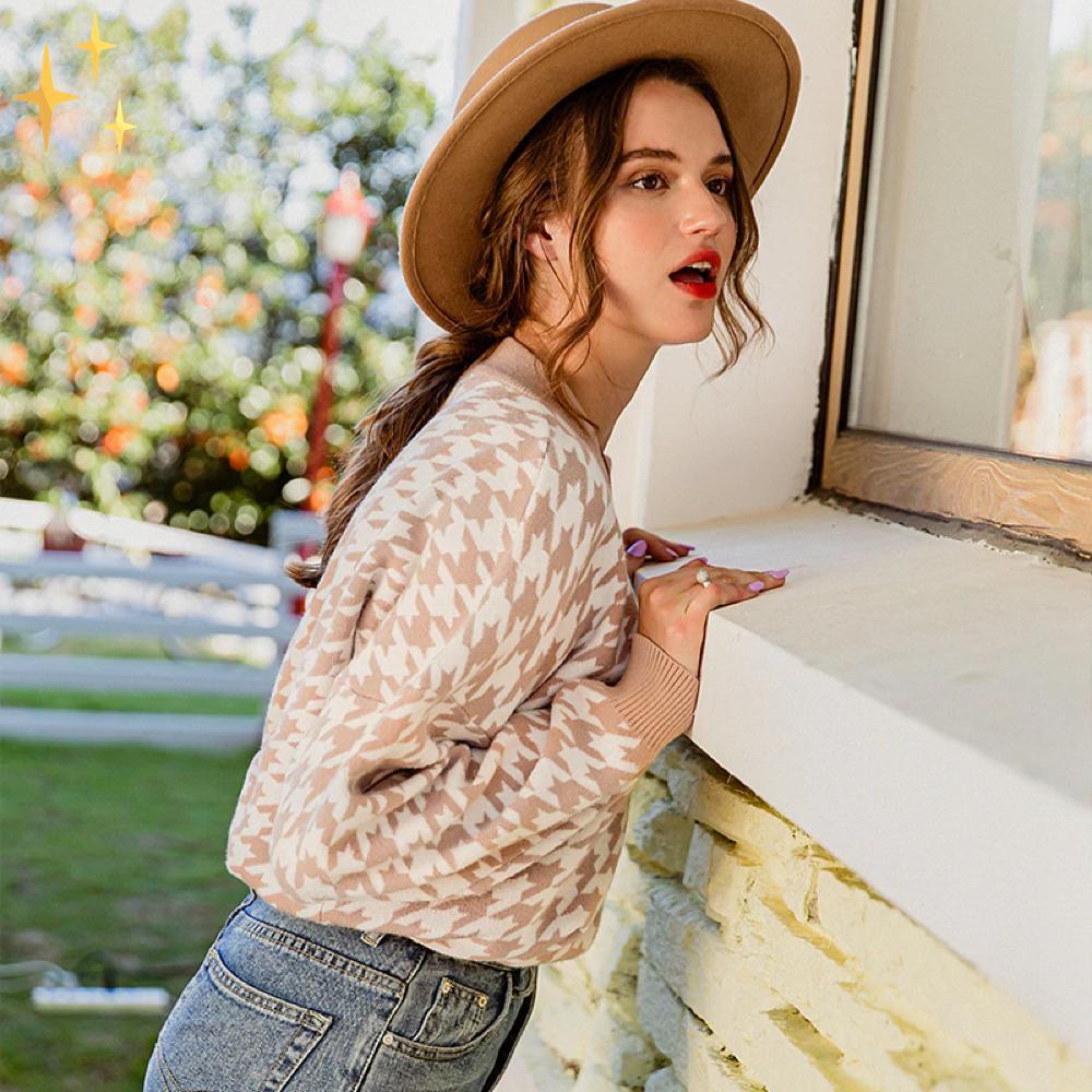 Dam Tröja Jersey Pied-de-Poule Modern Design Elegant Komfortabel-3