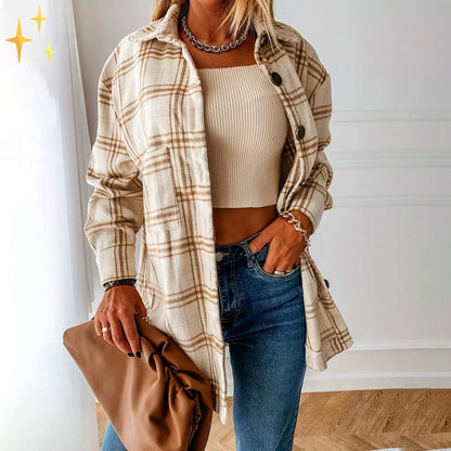 Variant image for Damer Överdimensionerad Kofta Rutigt Mönster Mjuk Material-1