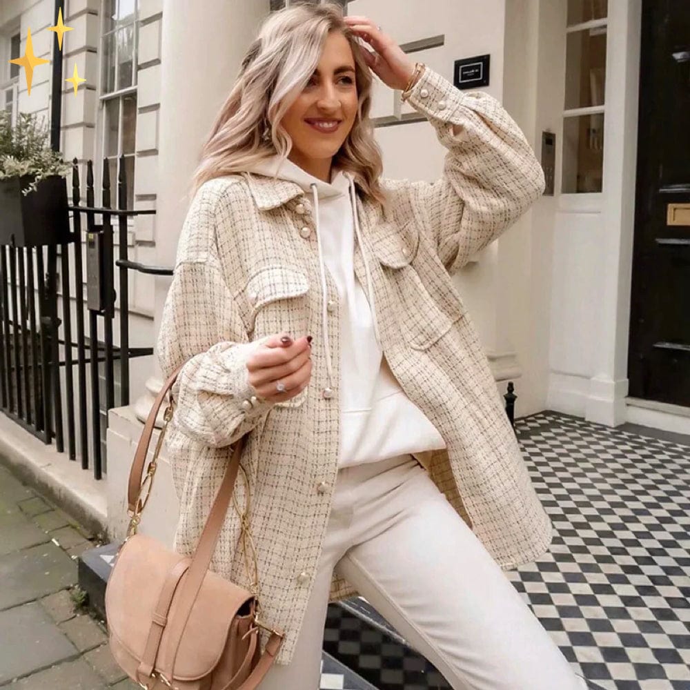 Variant image for Dam Skjortajacka Vintage Stil med Pärlknappar Högkvalitativt Tyg-1