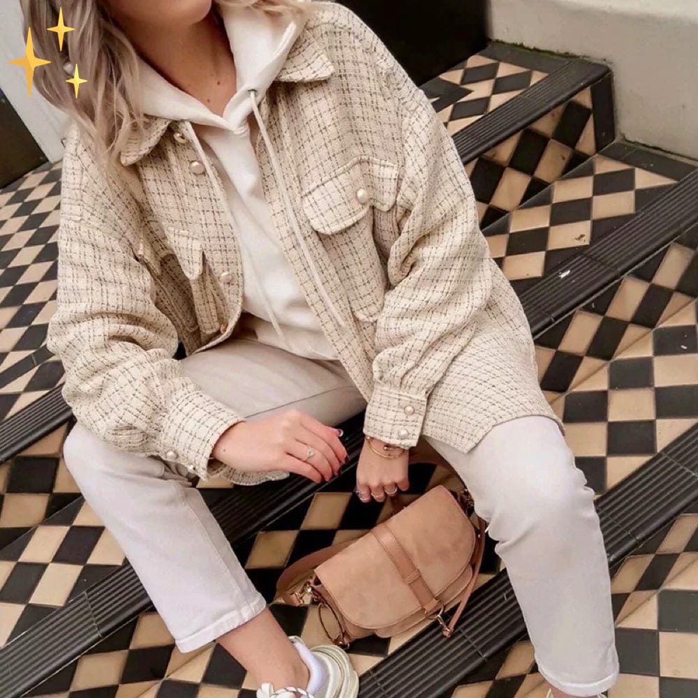 Dam Skjortajacka Vintage Stil med Pärlknappar Högkvalitativt Tyg-2