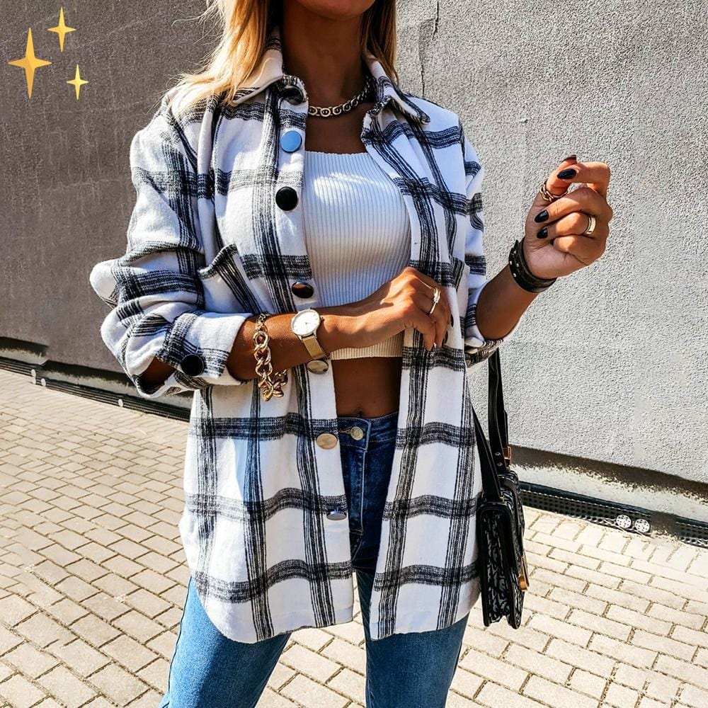 Variant image for Damer Överdimensionerad Kofta Rutigt Mönster Mjuk Material-5