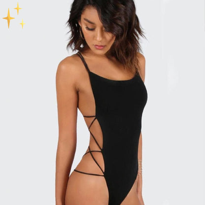 Dam Bodysuit Öppen Rygg Repmönster Mjuk Polyester 3