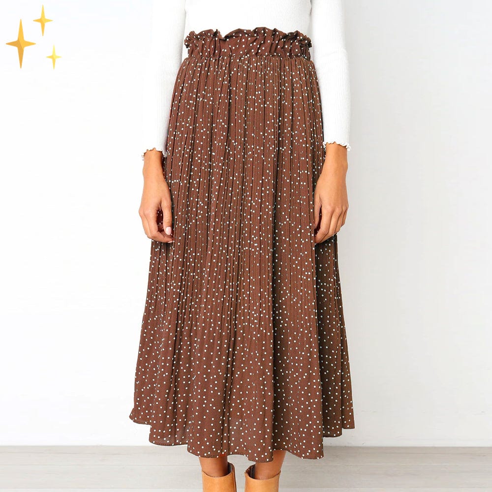 Dam Midi Kjol Prickmönster Elastiskt Midjeband Högkvalitativt Tyg 10