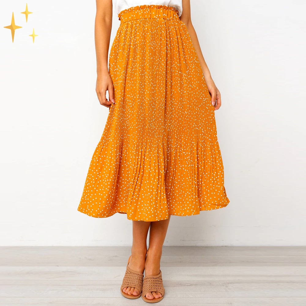 Dam Midi Kjol Prickmönster Elastiskt Midjeband Högkvalitativt Tyg 12