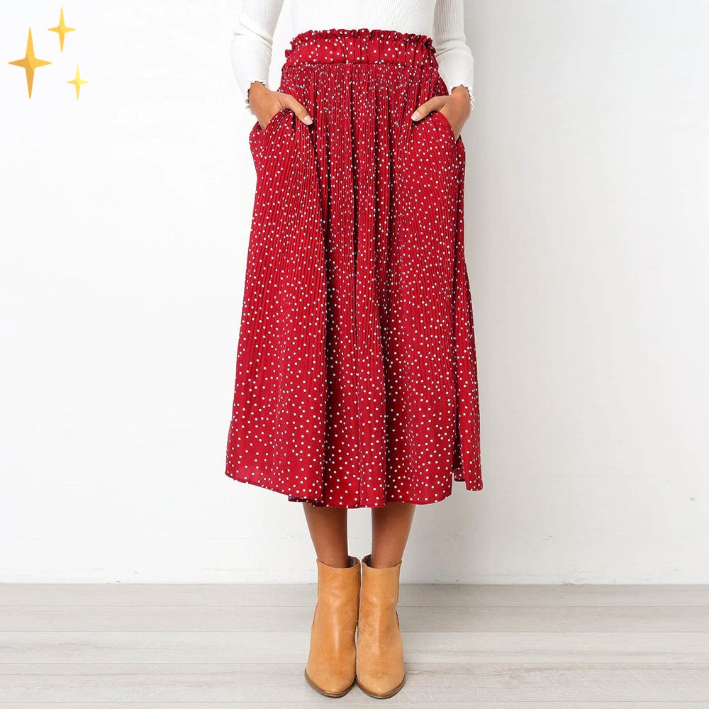 Dam Midi Kjol Prickmönster Elastiskt Midjeband Högkvalitativt Tyg 2